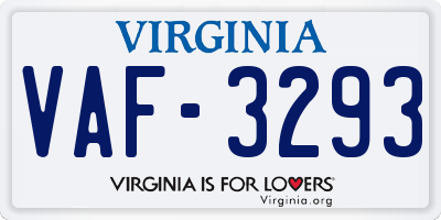 VA license plate VAF3293