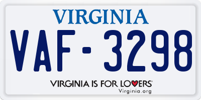 VA license plate VAF3298