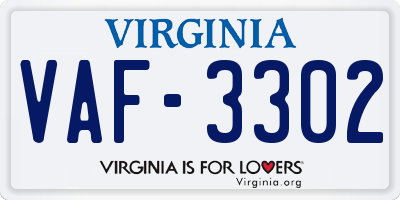 VA license plate VAF3302
