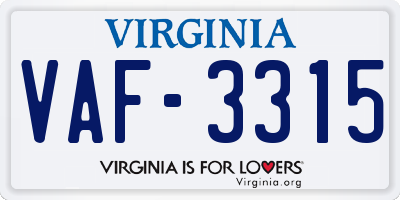 VA license plate VAF3315