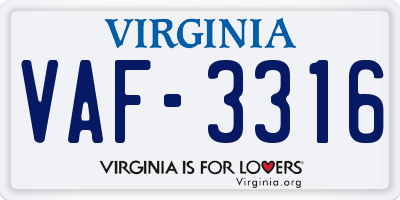 VA license plate VAF3316