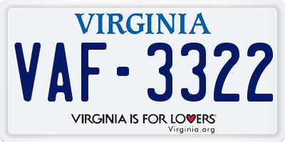 VA license plate VAF3322