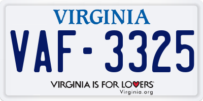 VA license plate VAF3325