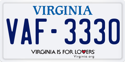 VA license plate VAF3330
