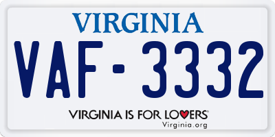 VA license plate VAF3332