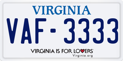 VA license plate VAF3333