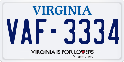 VA license plate VAF3334