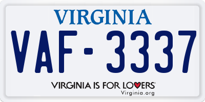 VA license plate VAF3337