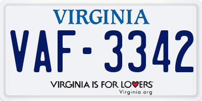 VA license plate VAF3342