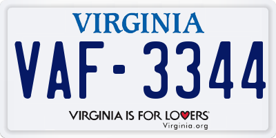 VA license plate VAF3344