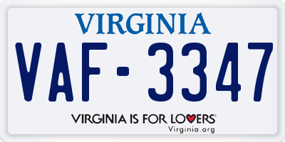 VA license plate VAF3347