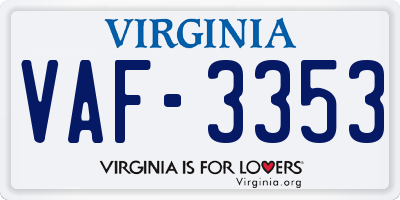 VA license plate VAF3353