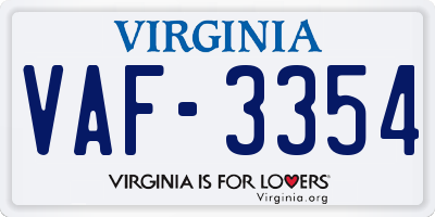 VA license plate VAF3354