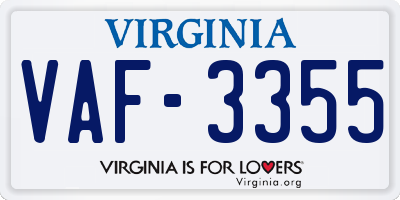 VA license plate VAF3355