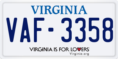 VA license plate VAF3358