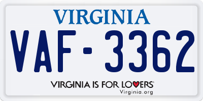 VA license plate VAF3362