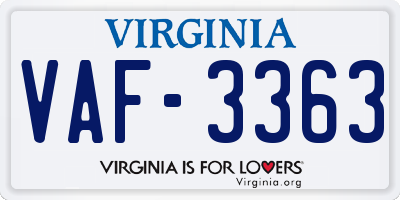 VA license plate VAF3363