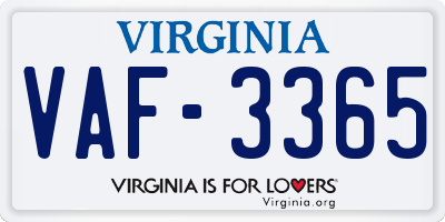 VA license plate VAF3365