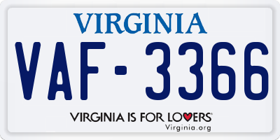 VA license plate VAF3366