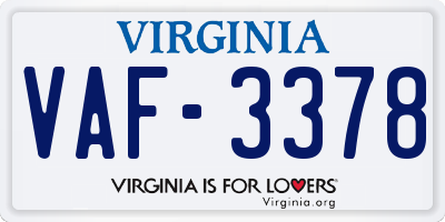 VA license plate VAF3378
