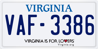 VA license plate VAF3386