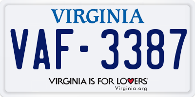 VA license plate VAF3387