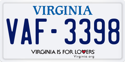 VA license plate VAF3398