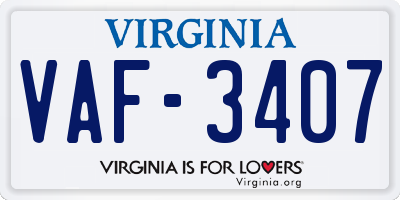 VA license plate VAF3407