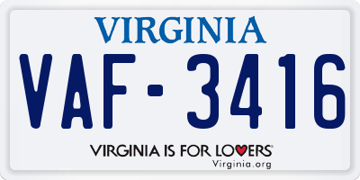VA license plate VAF3416