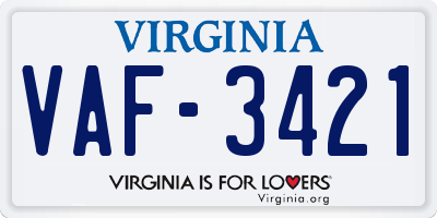 VA license plate VAF3421