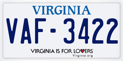 VA license plate VAF3422