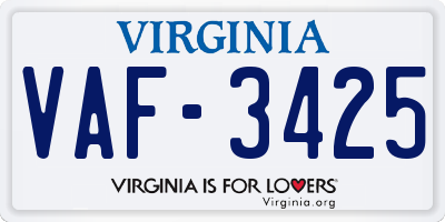 VA license plate VAF3425