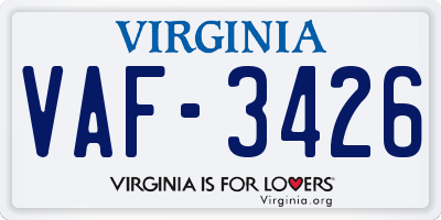 VA license plate VAF3426