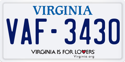 VA license plate VAF3430