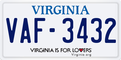 VA license plate VAF3432