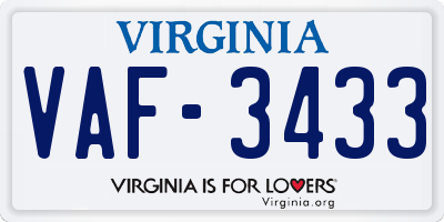 VA license plate VAF3433
