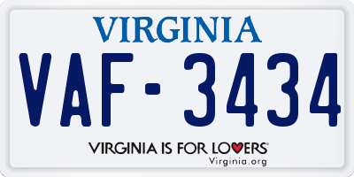 VA license plate VAF3434