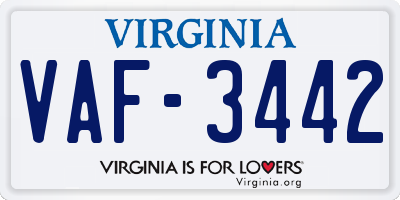 VA license plate VAF3442