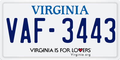 VA license plate VAF3443