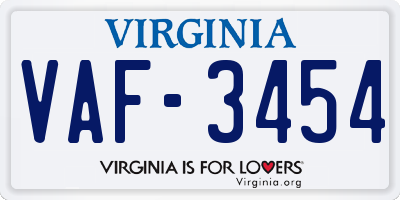 VA license plate VAF3454