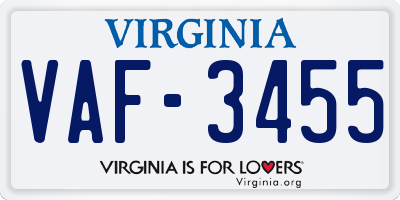 VA license plate VAF3455
