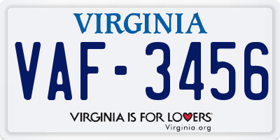 VA license plate VAF3456