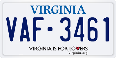 VA license plate VAF3461