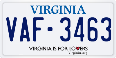 VA license plate VAF3463