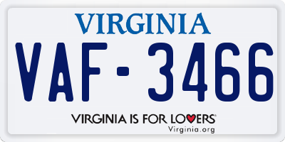 VA license plate VAF3466