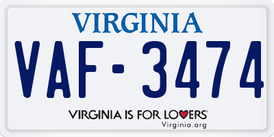 VA license plate VAF3474
