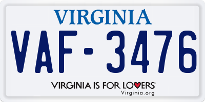 VA license plate VAF3476