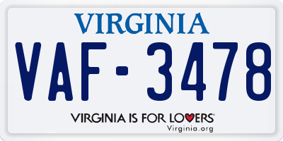 VA license plate VAF3478