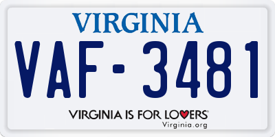 VA license plate VAF3481