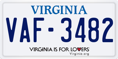 VA license plate VAF3482